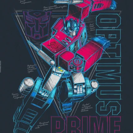 رسم نيون وردي وأزرق لأوبتيموس برايم مع شعار أوتوبوت وعبارة OPTIMUS PRIME