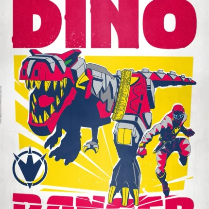 Red T-rex zord and Ranger figure beneath the headline Official Dino Ranger