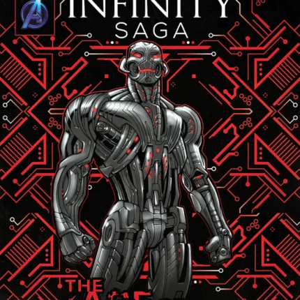 Silver robot Ultron on a black and red circuit pattern, Age of Ultron Marvel comic cover