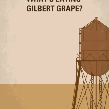 What's Eating Gilbert Grape poster with a brown water tower on a beige and tan background