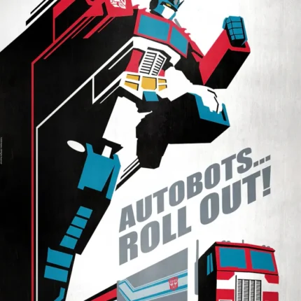 ملصق ترانسفورمرز بروبوت أوبتيموس برايم وعبارة Autobots Roll Out