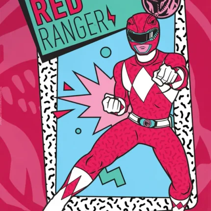 الحارس الأحمر في وضع الملاكمة داخل إطار منقوش مع عبارة The Red Ranger