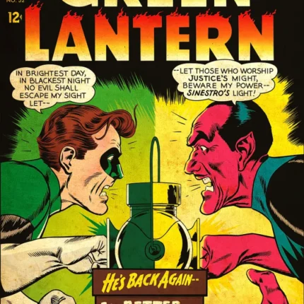 Vintage Green Lantern comic cover with the hero facing red-skinned Sinestro across a glowing lantern