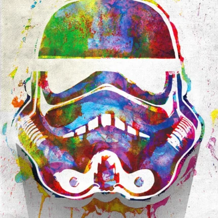 Rainbow watercolor stormtrooper helmet with paint drips