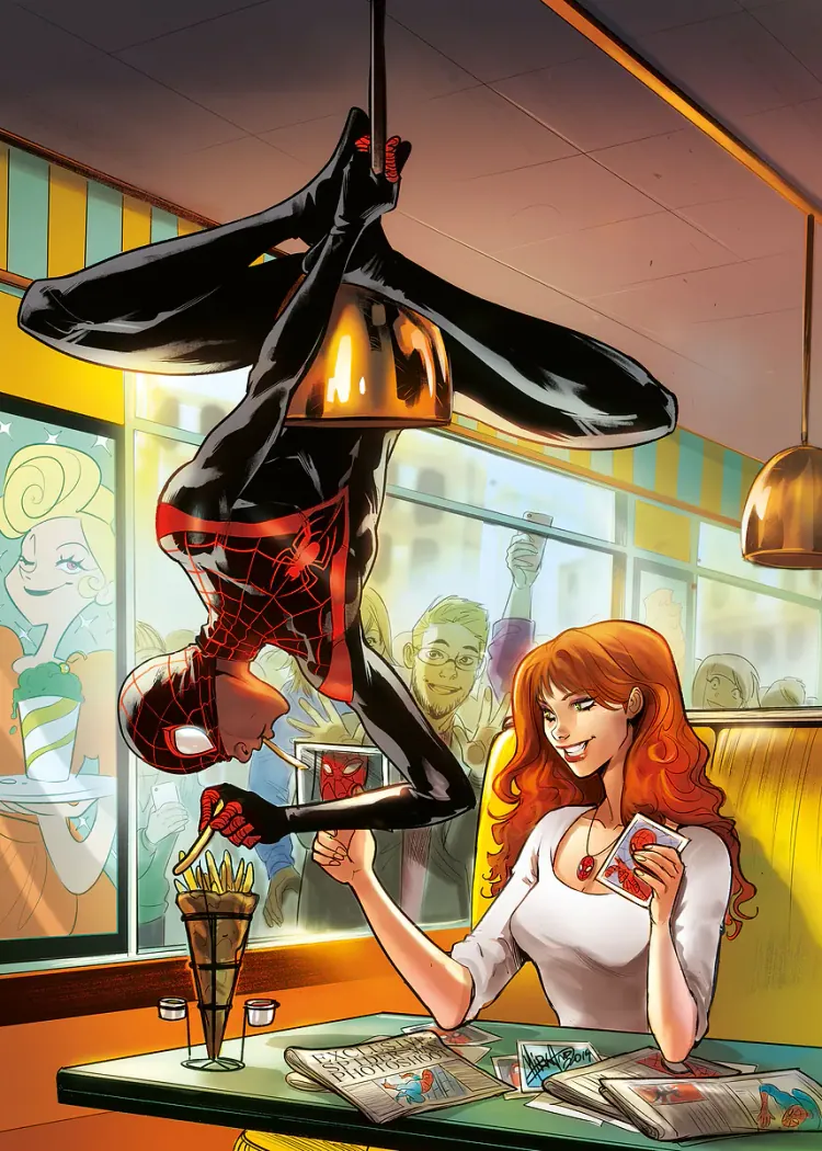 lumi-boards-movies-d5ad6ac6a6a26006-1.webp LumiPoster — Spiderman in the cafe - Image 1