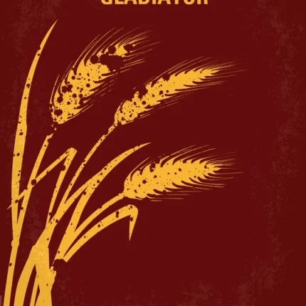 Gladiator poster with golden wheat ears on a maroon background