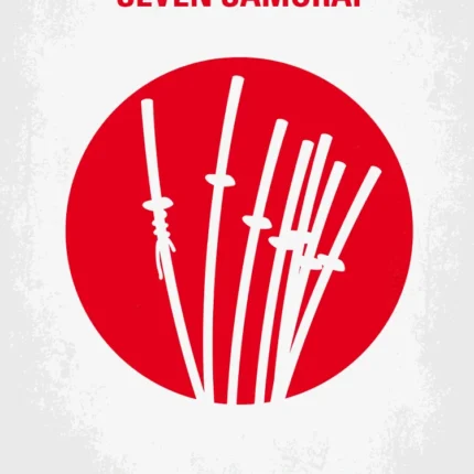 Seven Samurai poster with white swords over a red circle