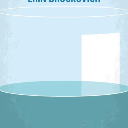 Erin Brockovich poster with a teal water glass shape and a white doorway on pale blue