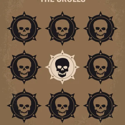 The Skulls poster with a grid of skull emblems on brown background