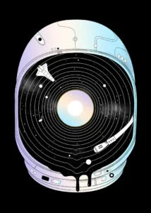 LumiPoster — Space helmet and music record
