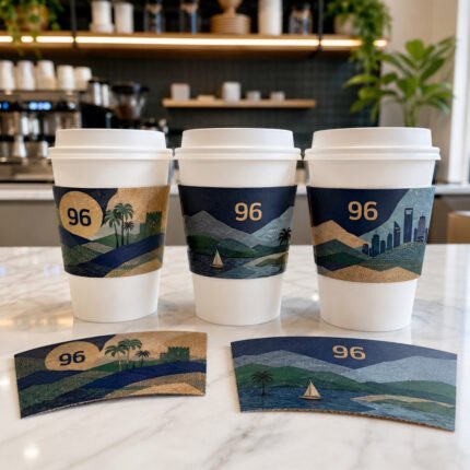 طباعة حزام ورقي مخصص للأكواب (Cup Sleeve) لليوم الوطني السعودي 96 – نموذج منتج مطبوع ومخصص من Paper Ink