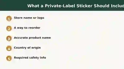 Checklist graphic listing what a private-label sticker should include