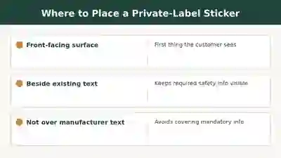 Diagram showing where to place a private-label sticker on an imported product box