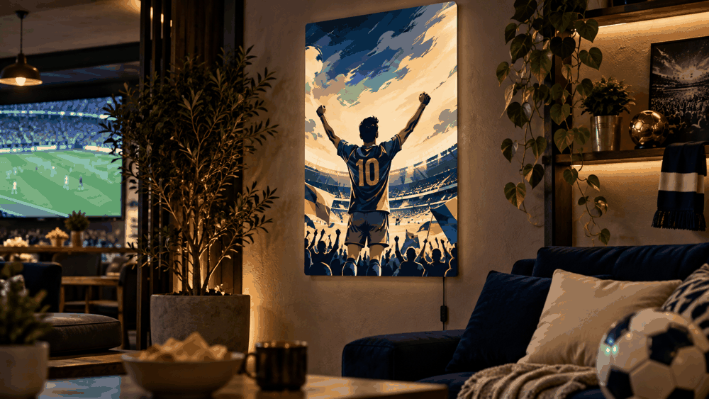 صورة توضيحية: لوحات LumiPoster الرياضية: كيف تصمم زاوية تشجيع كروية مضيئة في غرفتك أو مقهاك