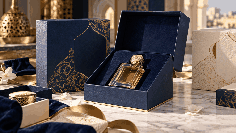 صورة توضيحية: تغليف العطور ومستحضرات التجميل في السعودية: معايير الفخامة والطباعة بالبصمة الذهبية