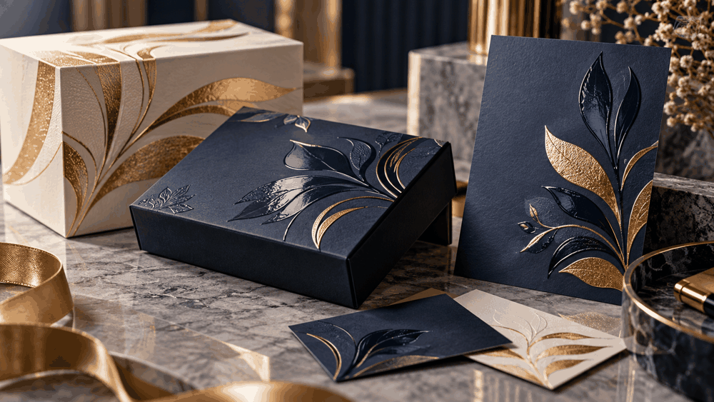 صورة توضيحية: تقنية Spot UV والبصمة الحرارية (Foil Stamping): كيف تضيف لمسة بارزة وفخمة؟