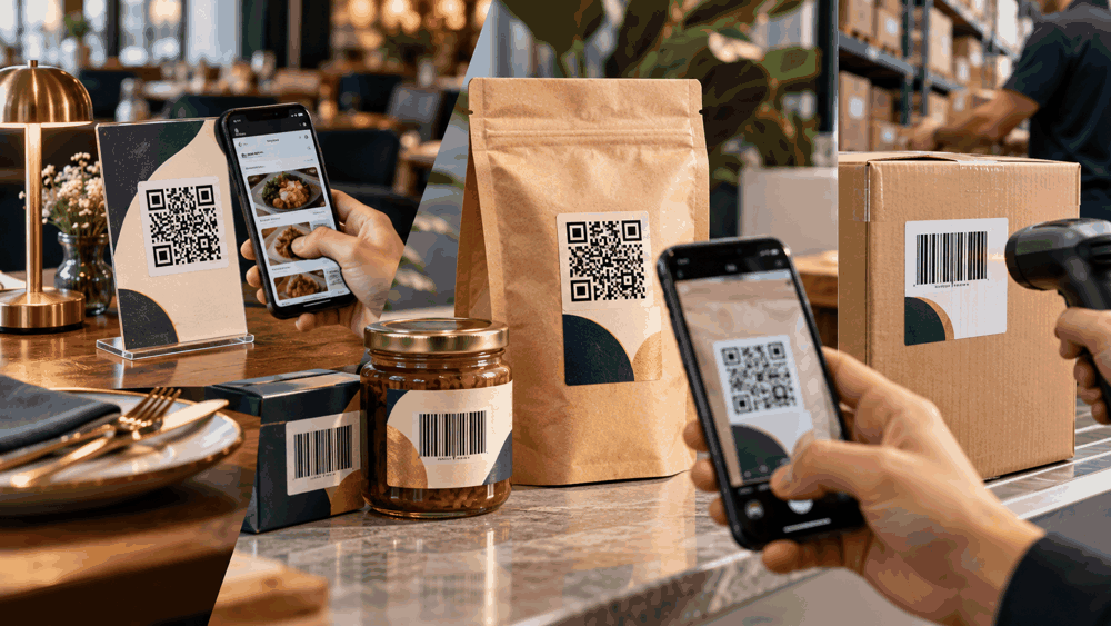 صورة توضيحية: استيكرات الباركود والـ QR Code الذكية: تطبيقات التتبع وعرض المنيو والسوشيال