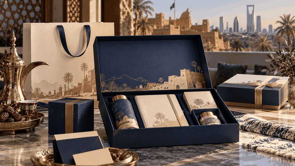 صورة توضيحية: هدايا الشركات والمناسبات الوطنية (Corporate VIP Gifts): باقات تغليف فاخرة