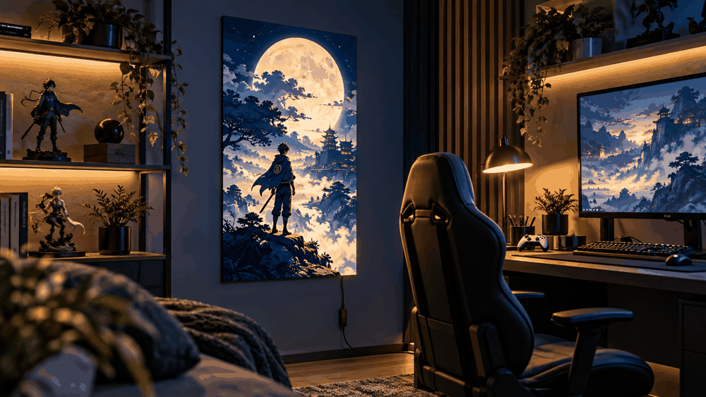 صورة توضيحية: لوحات LumiPoster المضيئة للأنمي والقيمنق: أفضل تصاميم الإضاءة لغرف السيت اب
