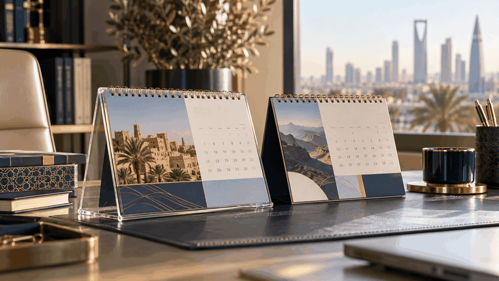 تقويم مكتبي ورقي وأكريليك بتصميم مخصص للشركات