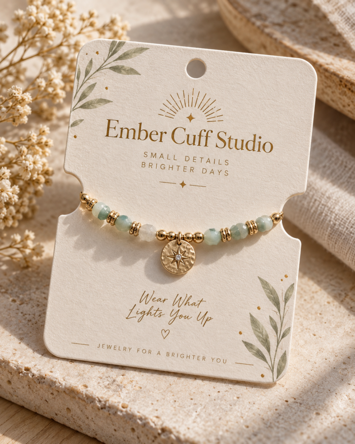 بطاقة عرض سوار مخصصة بالشعار — Custom branded jewelry display card 1