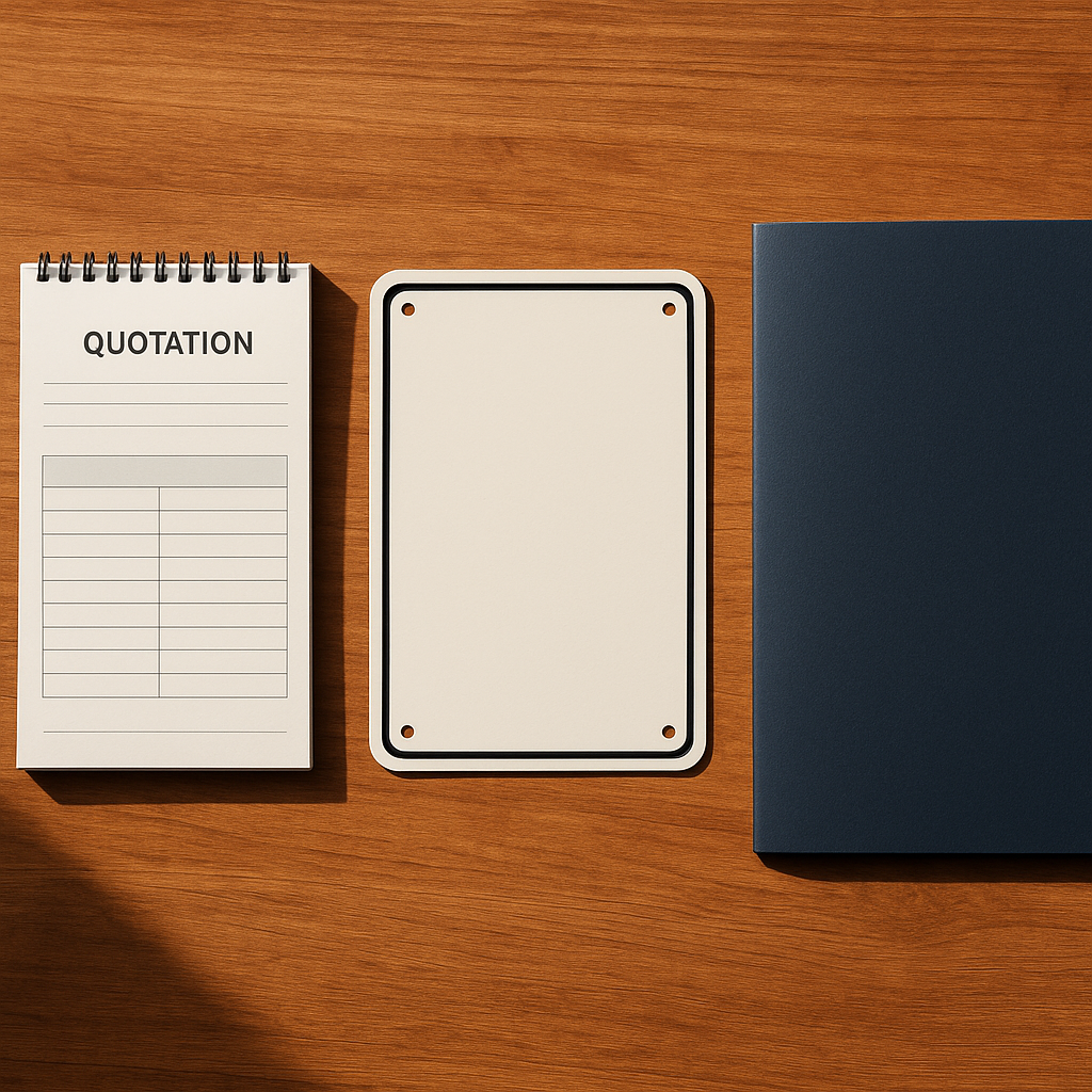 Contractor quotation pad, site identification sign, and branded proposal folder